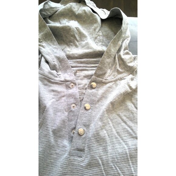 Michael Kors Grey and White Stripped hooded hoodie pullover Button Up Sweater Me - Picture 2 of 6